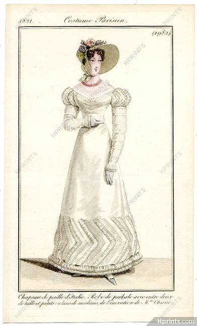 Le Journal des Dames et des Modes 1821 Costume Parisien N°1982