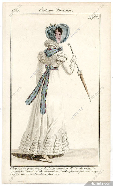 Le Journal des Dames et des Modes 1821 Costume Parisien N°1988
