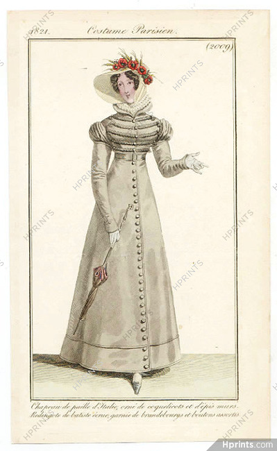 Le Journal des Dames et des Modes 1821 Costume Parisien N°2009