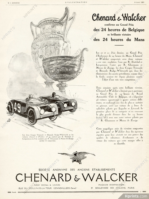 Chenard & Walcker 1925 Pilotes Senechal & Locqueneux (n°49) Glaszmann & Manso de Zuniga (n°50)