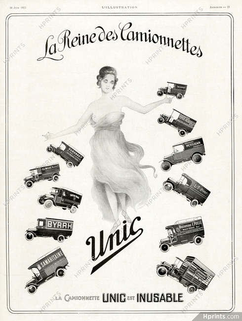 Unic (Cars) 1923 Trucks, Advertising Small Vans, Dubonnet, Piver, Piper-Heidsieck...