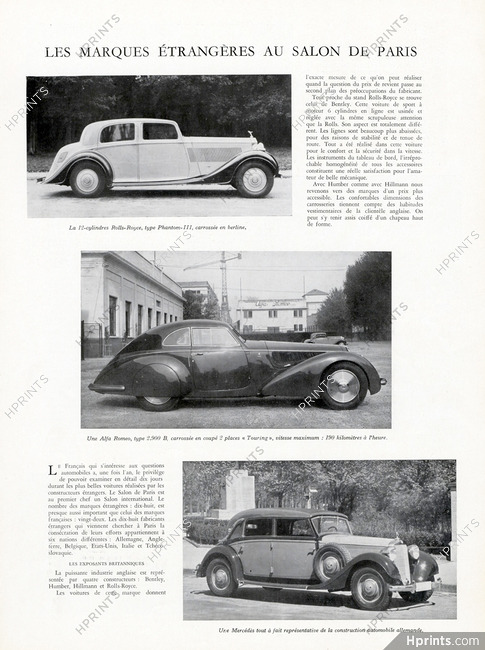 Les marques étrangères au Salon de Paris, 1938 - Foreign Cars, Rolls-Royce, Alfa-Romeo, Mercedes-Benz
