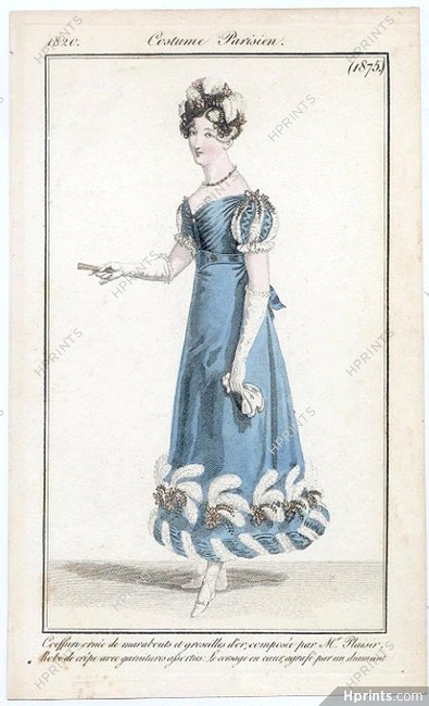 Le Journal des Dames et des Modes 1820 Costume Parisien N°1875 Mr Plaisir