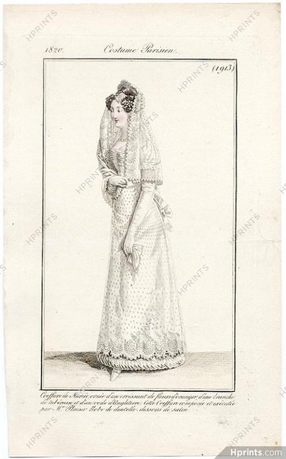 Le Journal des Dames et des Modes 1820 Costume Parisien N°1913 Wedding Dress