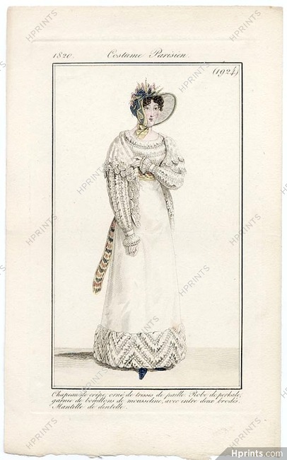 Le Journal des Dames et des Modes 1820 Costume Parisien N°1924