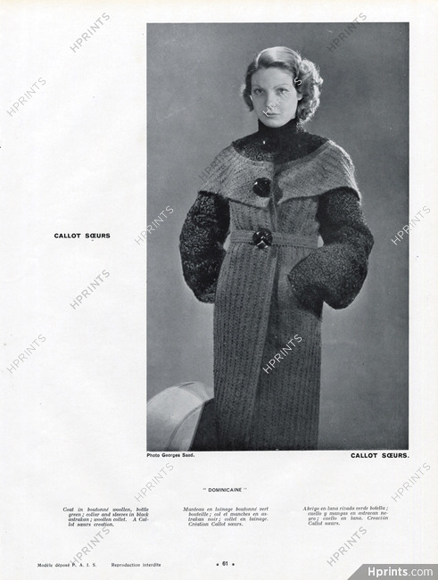 Callot Soeurs (Couture) 1934 Coat, Georges Saad