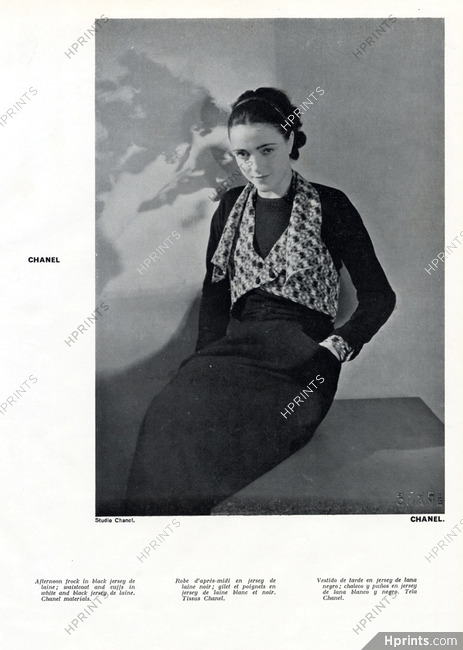 Chanel 1934 Afternoon frock in black jersey, Chanel materials