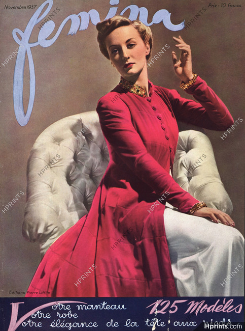 Maggy Rouff 1937 Velvet coat, Femina Cover, Joffé, Boucheron