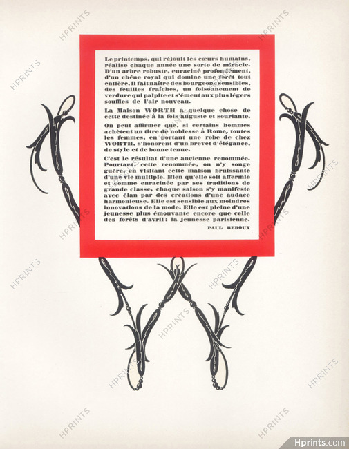 Worth 1928 Paul Reboux, Original lithograph from PAN Paul Poiret, Texte Paul Reboux