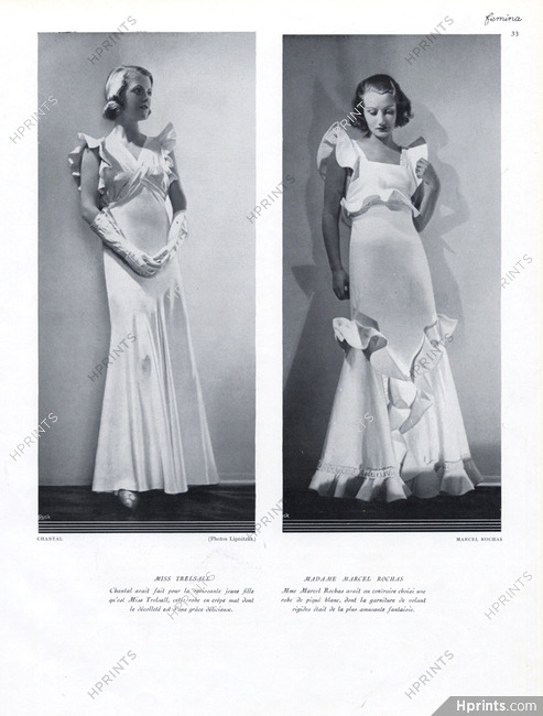 Chantal (Couture) & Marcel Rochas 1932 Miss Trelsall & Mrs Marcel Rochas, white Evening Gown