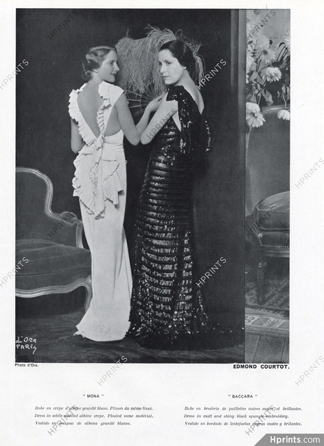 Edmond Courtot (Couture) 1934 backless black and white evening gown, Madame D'Ora
