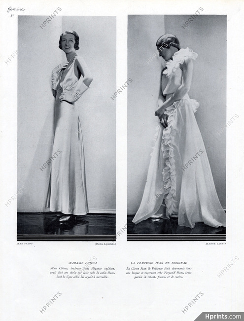 Jean Patou & Jeanne Lanvin 1932 Mrs Chiesa, Comtesse Jean de Polignac, Evening Gown