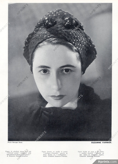 Suzanne Farnier (Millinery) 1934 Toque in straw "French exotic"