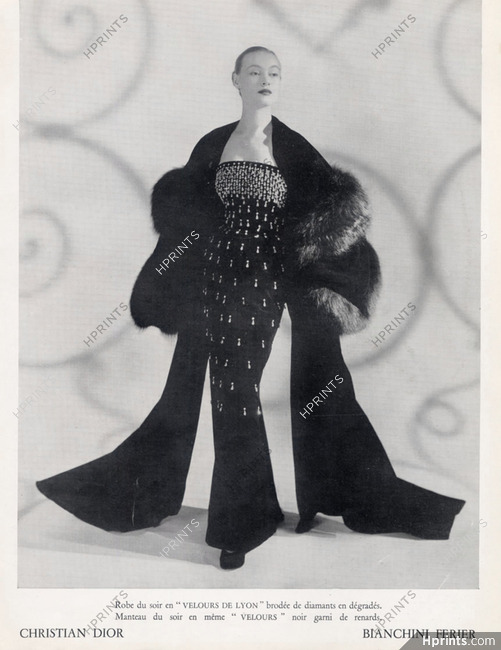Christian Dior 1951 black embroidery velvet Evening Gown & Coat