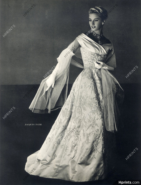 Jacques Fath 1953 Jewels Scemama, Pottier Fashion Photography Evening Gown