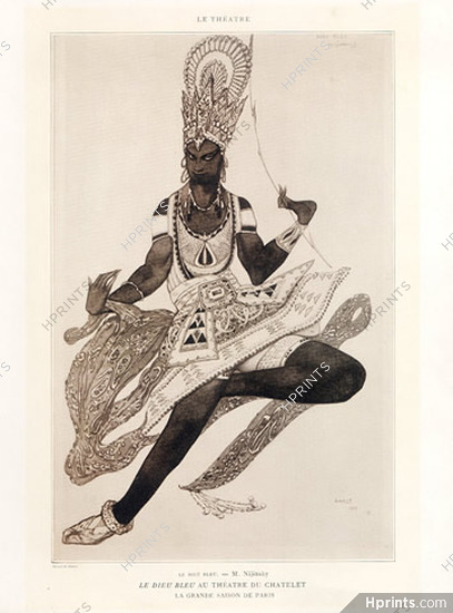 Léon Bakst 1912 "Le Dieu Bleu", Vaslav Nijinsky, Theatre Costume, Russian Ballet