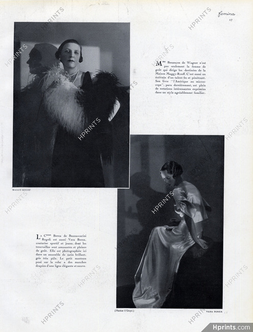Véra Boréa (Couture) 1933 Comtesse Borea de Buzzaccarini Regoli & Mme Besançon Wagner (Maggy Rouff)