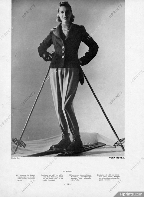 Véra Boréa (Couture) 1938 Ski trousers in hussar whipcoard, sweater and jacket