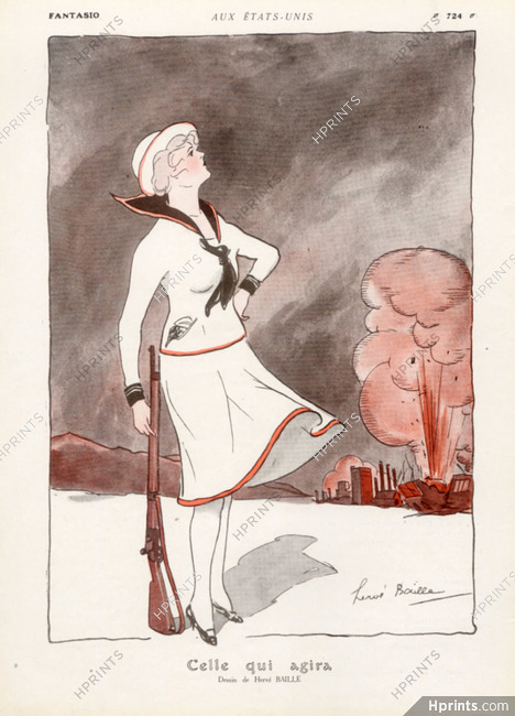 Hervé Baille 1916 "Aux Etats-Unis", Woman in the Army
