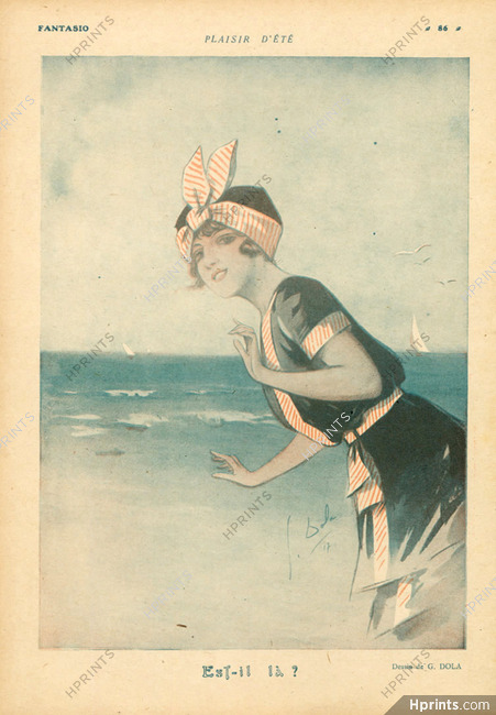 G. Dola 1917 "Plaisir d'été" Bather on the beach, Beachwear