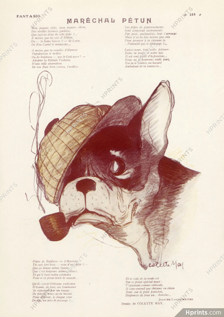 Maréchal Pétun, 1926 - Colette May French Bulldog Smoking Pipe, Texte par Jean de Lascoumettes
