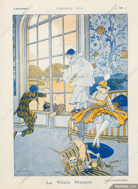 Le Vilain Masque, 1916 - Henri Montassier Pierrot and Columbine, Harlequin, Guns