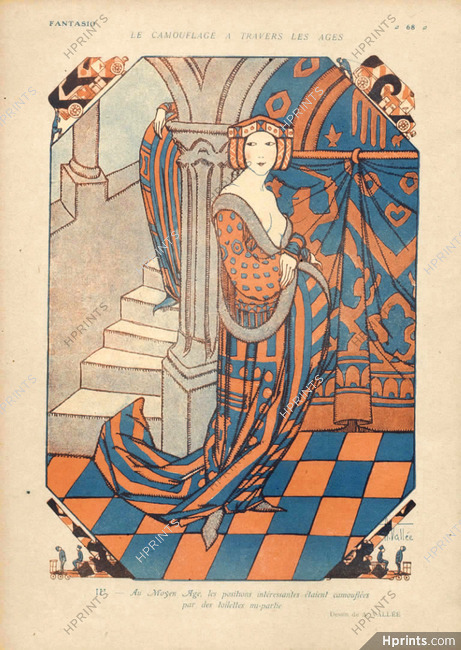 Armand Vallee 1918 "Le camouflage à travers les âges'' Médiéval Costume, Maternity dress