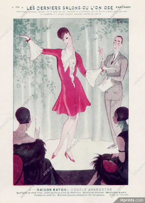 Armand Vallee 1925 Fashion Show, Jean Patou, Androgynous Dress