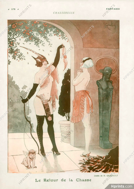 Le Retour de la Chasse, 1916 - Henry Gerbault Sexy Huntress, Faun
