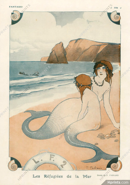 Les Réfugiées de la Mer, 1916 - Mermaids on the beach, Shipwreck, Fabiano