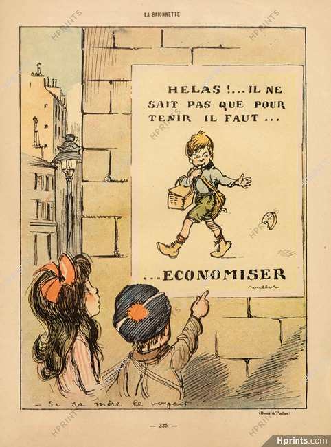 Poulbot 1918 "Il faut... Economiser" Street Poster