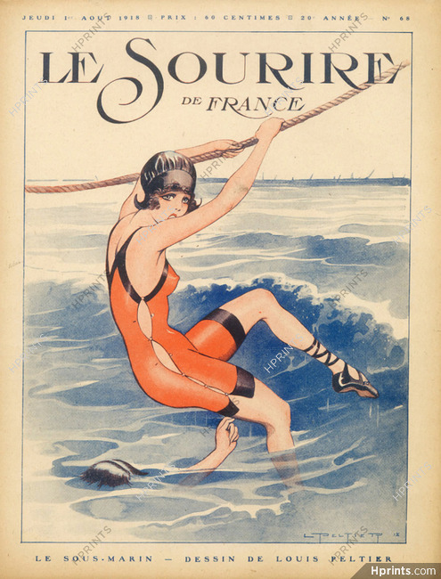 Louis Peltier 1918 "Le sous-Marin" Bathing Beauty, Swimmer