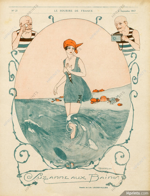Léo Lechevalier 1917 "Suzanne aux Bains" Bathing Beauty