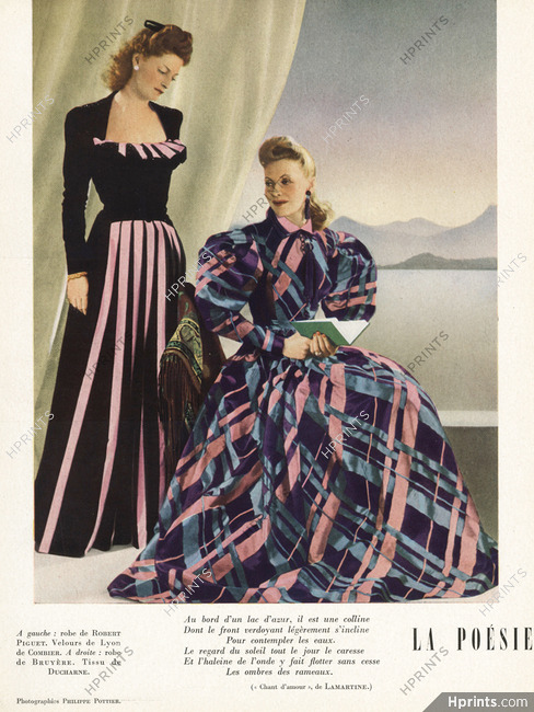 Robert Piguet & Bruyère 1942 velours, taffetas écossais, Evening Gown, Combier & Ducharne
