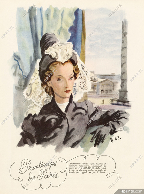 Schiaparelli 1943 Printemps de Paris, Vendôme, André Delfau