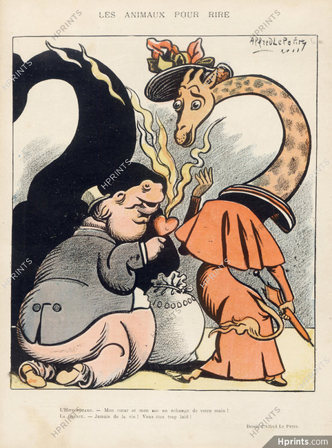 Alfred Le Petit 1896 "Les Animaux pour Rire" Hippo, Giraffe