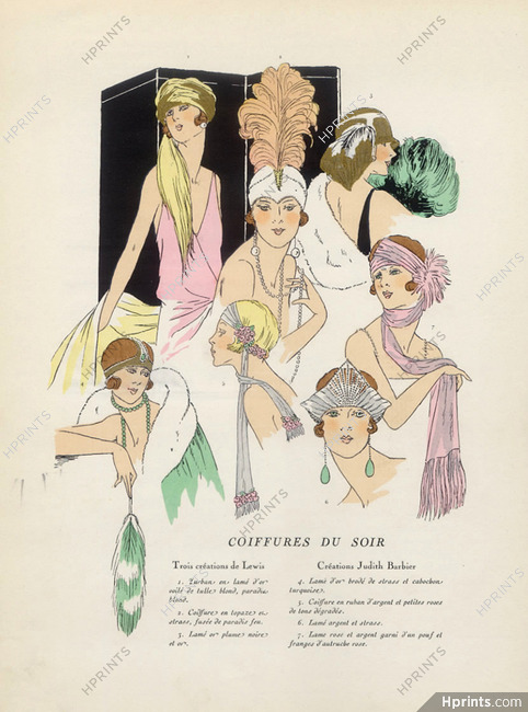 Lewis (Millinery) 1925 AGB (Art Goût Beauté), Judith Barbier, evening hats, pochoir