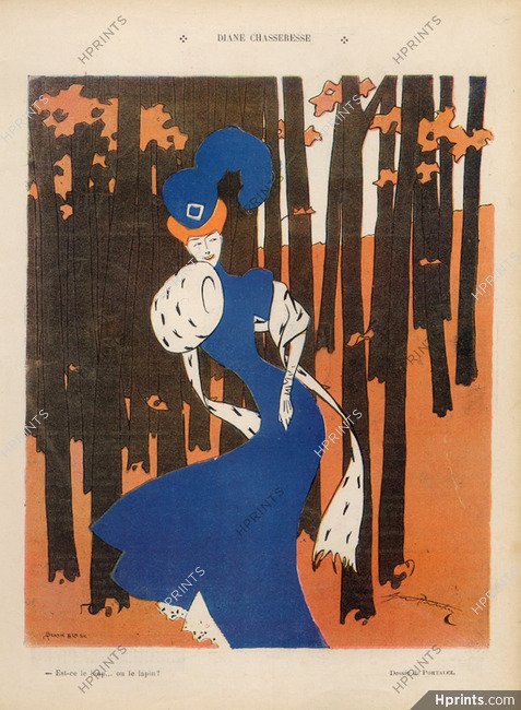 Portalez 1907 "Diane Chasseresse" Elegant, courtisane, Fur, Muff