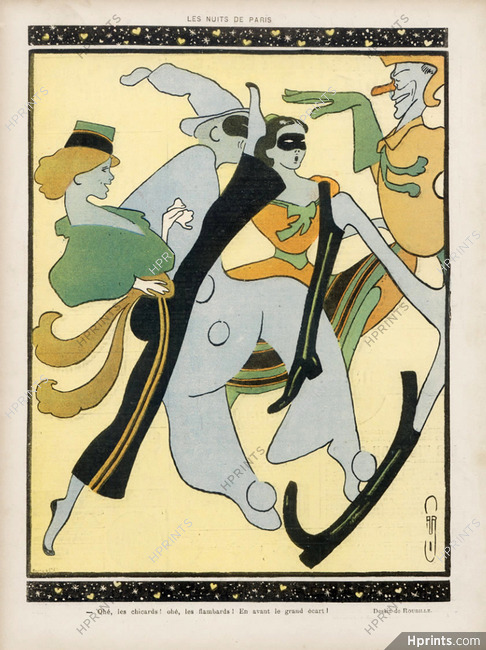 Roubille 1902 "Les nuits de Paris", music hall, dancer splits, Carnival