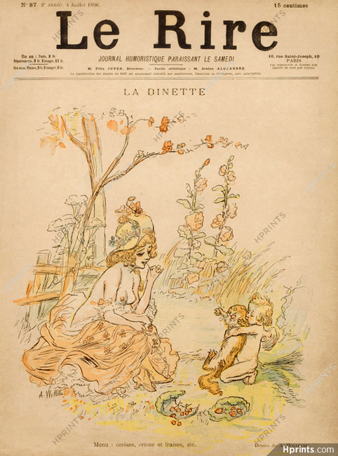 Willette 1896 "La Dinette", sexy girl, topless