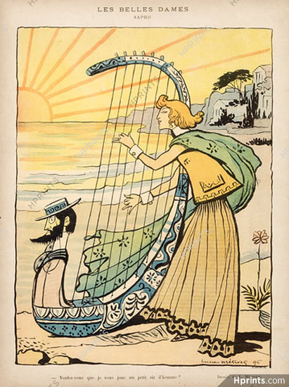Lucien Métivet 1896 "Les Belles Dames" Sapho, Harpist