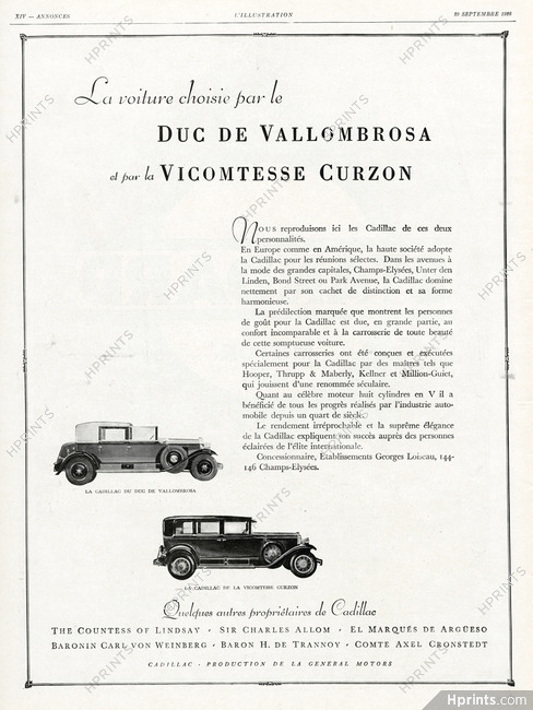 Cadillac 1928 Duc de Vallombrosa, Vicomtesse Curzon