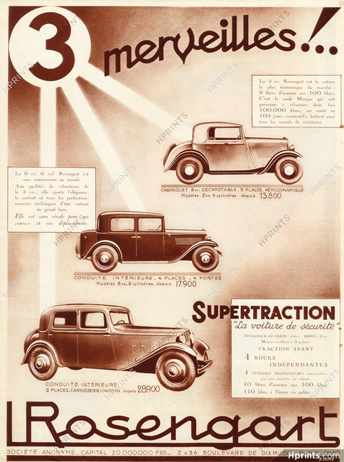 Rosengart (Cars) 1933 3 Merveilles, Supertraction