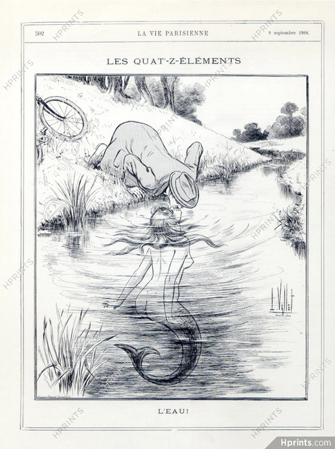 Louis Vallet 1900 "Les quatre éléments" "L'Eau" mermaid, lovers