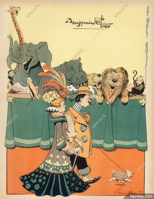 Benjamin Rabier 1902 French bulldog, elephant, lion, monkey