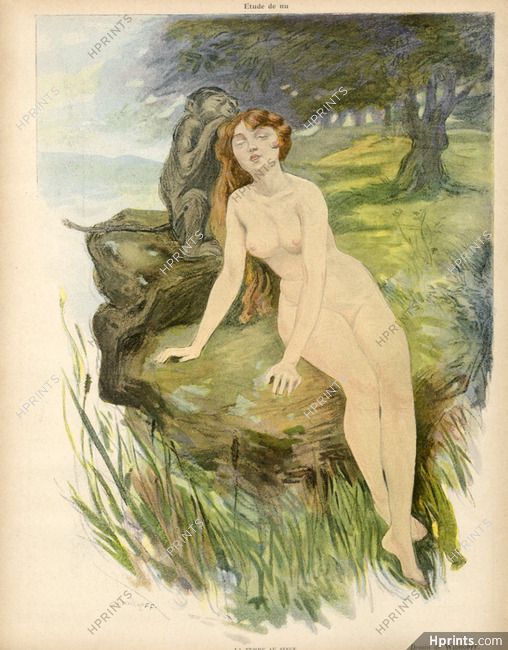 Widhopff 1902 "La femme au singe", nude, monkey