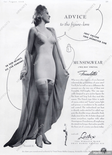 Munsingwear (Lingerie) 1940 Stockings, Filés Lastex, Corselette