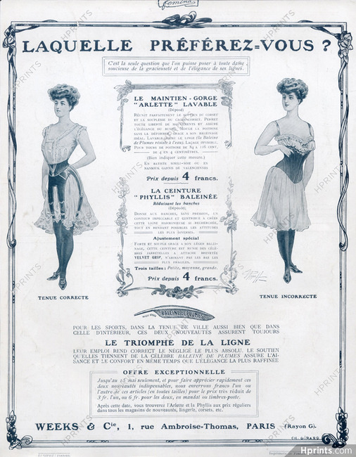 Weeks & Cie (Baleine de plumes) 1908 Brassiere, Corset