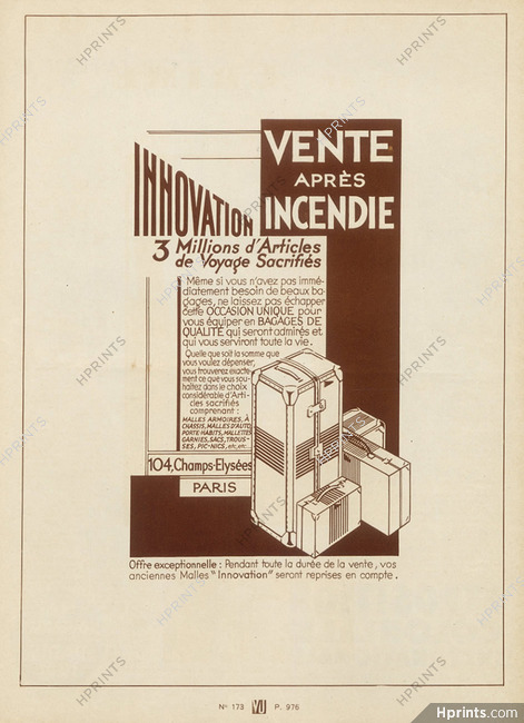 Innovation 1931 "Vente après incendie" Malle-armoire, Mallettes...