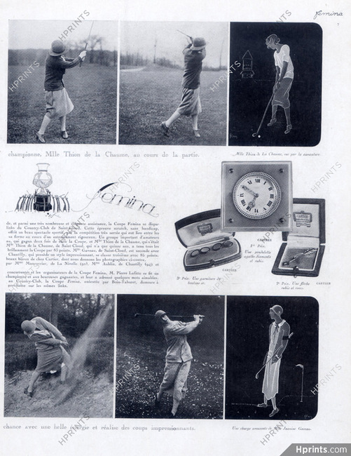 Cartier 1920s Coupe Fémina Golf, Melle Thion de la Chaume, Pendulette, boutons, flèche rubis